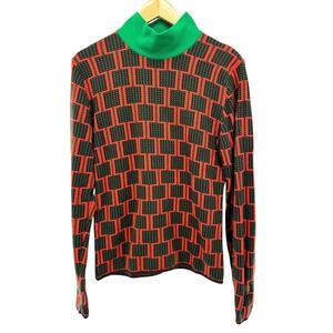 Adidas x Wales Bonner Geo Knit Turtleneck Top Green Orange Retro Long Sleeve M
